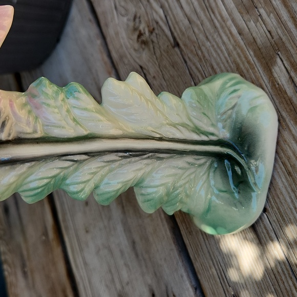 Vintage 1950's MCM Era Pink Flamingo Ceramic Figurine Green Palm Leaf Accents - Picture 9 of 15